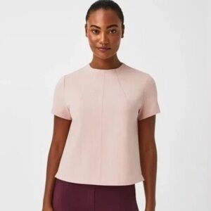 SPANX The Perfect Short Sleeve Crew Neck Top Pale Pink L Stretch Shape